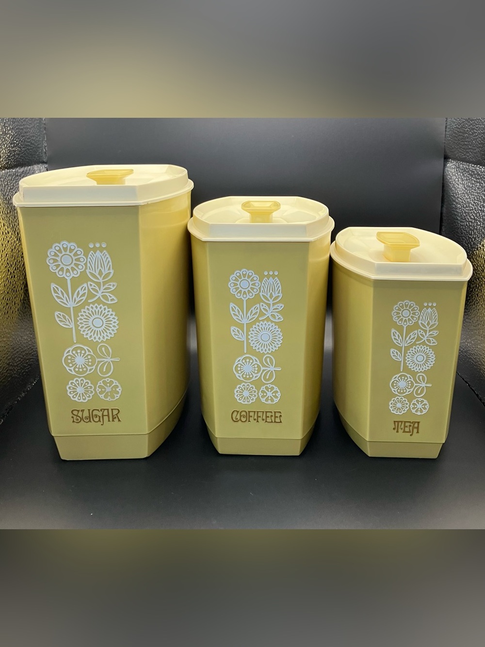 Vintage Lustro Ware Yellow Floral Canister Set